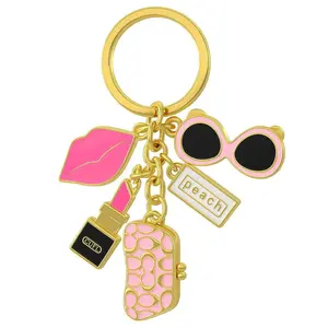 1Pc Cute Keychain for Women – Pink Lips, "LOVE" Lipstick, Peach Tag, Pink Sunglasses & Bags Charm, Funny Key Chains Gift for Girls Girlfriend,Valentine's Day,2026 Valentine's Day gift,Great Gift