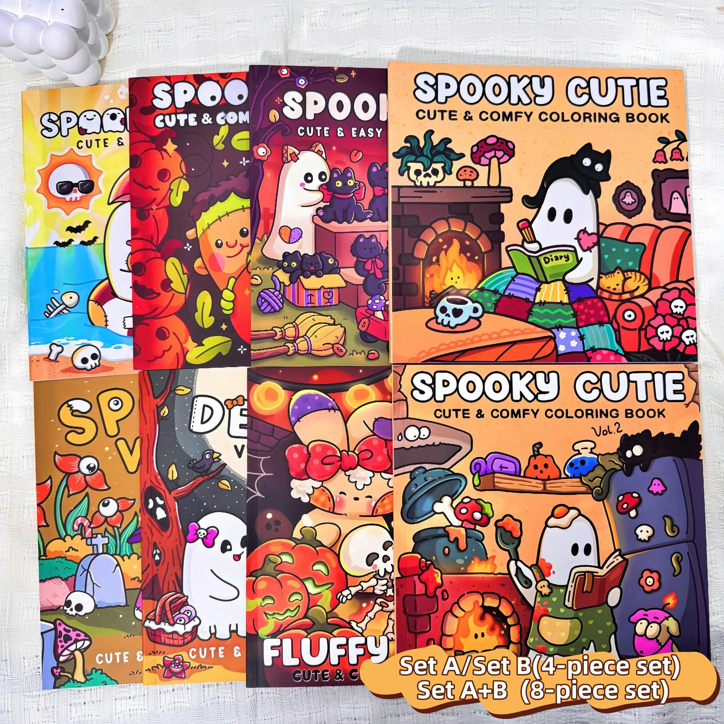 Cute Ghost Theme Stress Relief Coloring Book Set, Thick Lines Simple Patterns, Doodle Notebook, Doodle Books, Perfect Gift for Daily Leisure