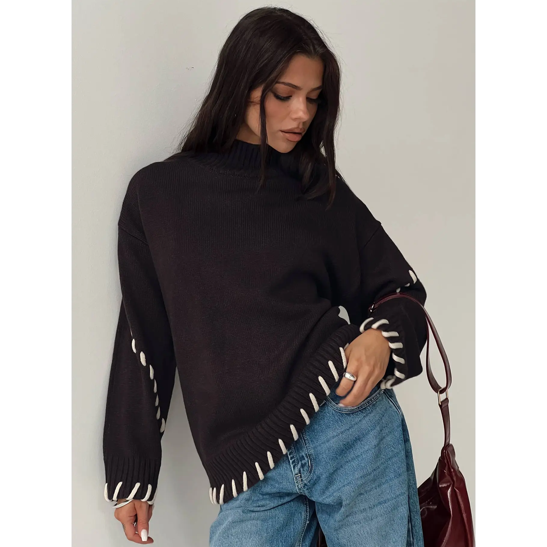 Leizure Turtleneck Knit Sweater Brown