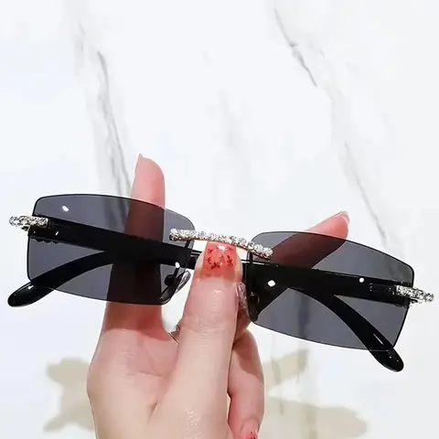 Rhinestone Decorated Square Frame Sunglasses (1 Pair), Modern Sunglasses, Trendy Casual Sunglasses for Everyday Use, Fashion Accessories for Outdoor Activities, Fashionable Sunglasses, Trendy Styling Sunglasses