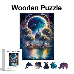Moonlit Castle Wooden Jigsaw Puzzle, High Difficulty Toy, Focus Training for Adults, Halloween Christmas Birthday Gift, Thoughtful Gifts, Home Decor