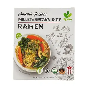 BIG GREEN Organic Millet Brown Rice Ramen Noodles - Gluten-Free, 5-Min Quick Cook, 6 Servings (300g) - Healthy Instant Noodles for Vegans & Vegetarians