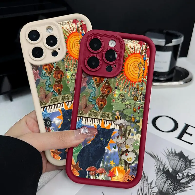 Vintage Creative Cat Collage Silicone Smartphone Casing - Durable, Shockproof, Non-Slip Protective Cover for iPhone 17,16 Pro Max,15 Plus,14,13,12,11,XS,XR - Soft Cellphone Accessories