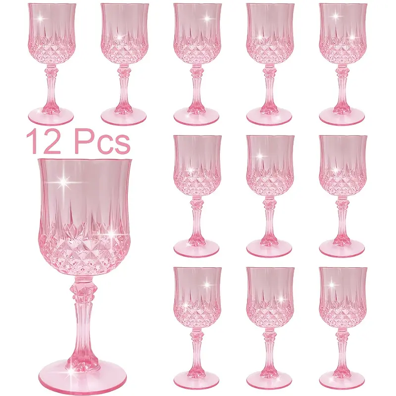 12Pcs Pink-Stemmed Party Wine Glasses-Bridal Exclusive Champagne, Stackable  & Lightweight, For Champagne, Parties, Weddings,