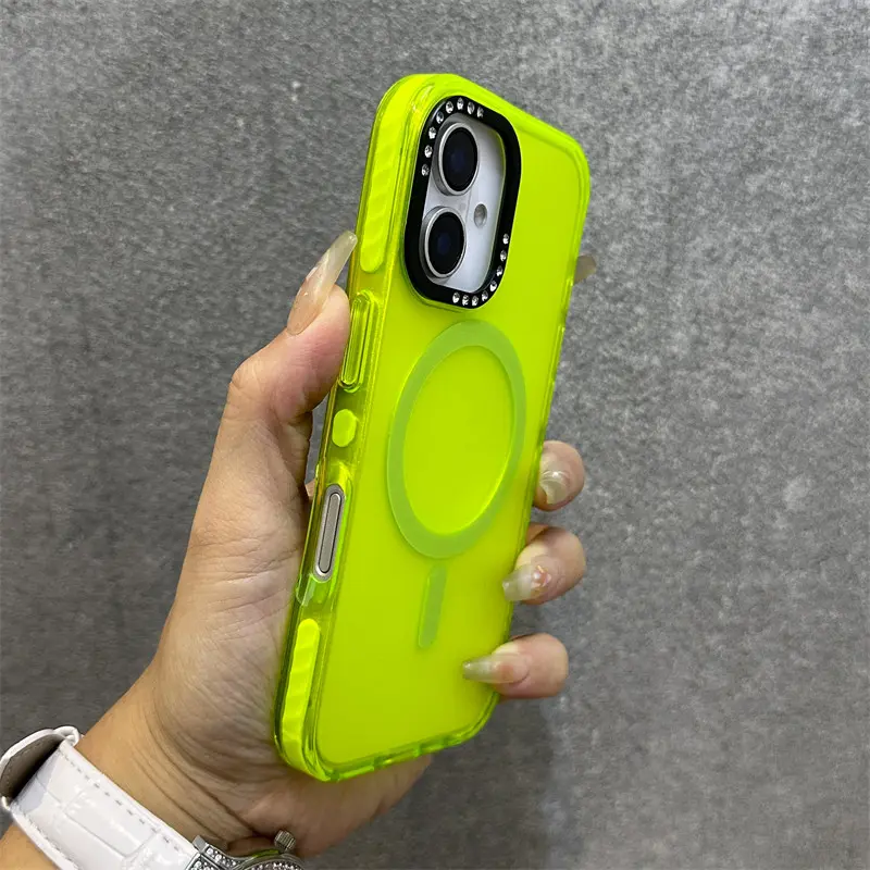 Neon Color MagSafe Phone Case for iPhone 16 pro max 15 Pro 14 13 12 11 Frosted Wireless Charge Laser Gradient Fluorescent Cover