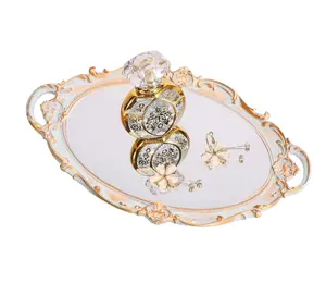 Decorative Mirror Tray, Vintage Oval Display Tray for Perfume, Makeup, Jewelry, Cosmetic Tray, Serving Tray for Dressing Room, Bedroom, Living Room