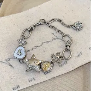 Diamond-encrusted star love button heavy industry bracelet, new ins style niche light luxury design bracelet