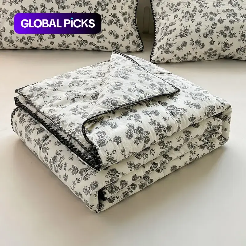 1 Pc Fresh Floral Print Summer Cooling Throw Blanket, Breathable Lightweight Blanket, Thin Bedding for Summer #GLOBAL PICKS