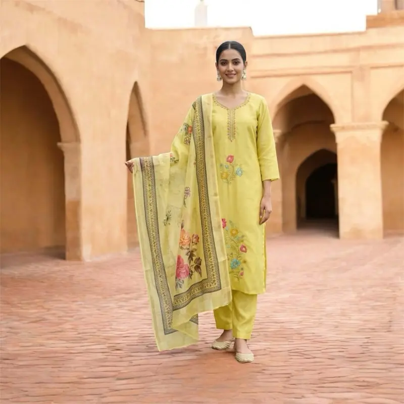 Women's Premium Glass Silk Kurta Set - Soft, Shiny Fabric, Ideal for Weddings, Festivals