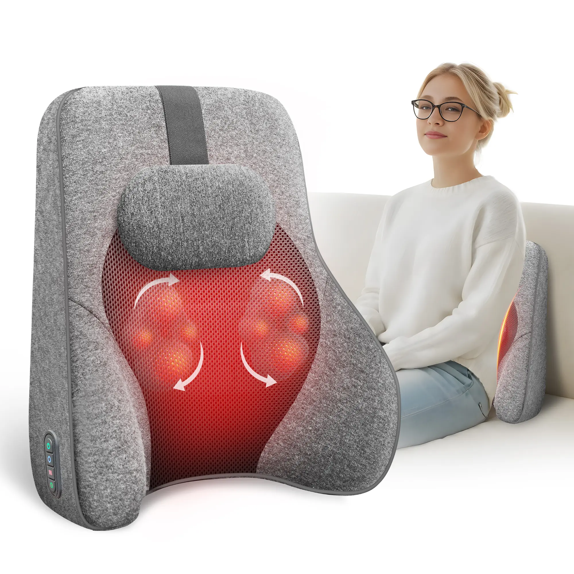COMFIER Comfortable Contoured Ergonomic Office Chair Cushion - Selfcare Product with Adjustable Vibration, Heat Massage, Lower Back Support Pillow, Machine-Washable Cover, Home Adapter for Home-Office Use (Shiatsu Back Massager)