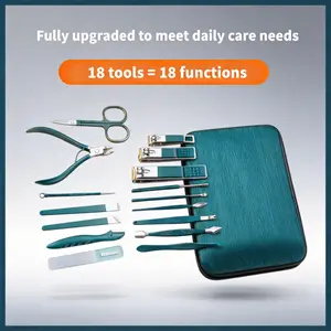 18PCS Carbon Steel Portable Manicure Kit with Leather Case, Travel-Friendly Nail Care Grooming Tools for Home & On-the-Go (Party Gift for Home Supplies)