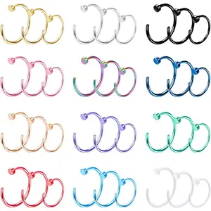 CASSIECA Unisex 20G 36-Count 316L Stainless Steel Colored Nose Ring Hoop Nose Piercing Kit, 6mm/8mm/10mm/12mm Daily Jewelry
