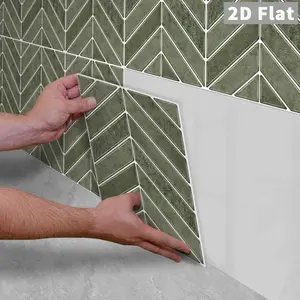 10PCS/Color Box GST Retro Greyish Green Glazed Herringbone PE Foam Tile Stickers, Waterproof Oil-Proof Shockproof Wear-Resistant Peel & Stick Wall Decals for Kitchen Bathroom Bedroom Office Indoor Renovation Decor