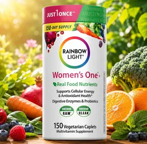 Rainbow Light Womens Multivitamin One + | 150 Caplets | Supports Cellular Energy & Antioxidant Health | Real Food Nutrients, Digestive Enzymes & Probiotics | with Vitamins C, D, and Zinc