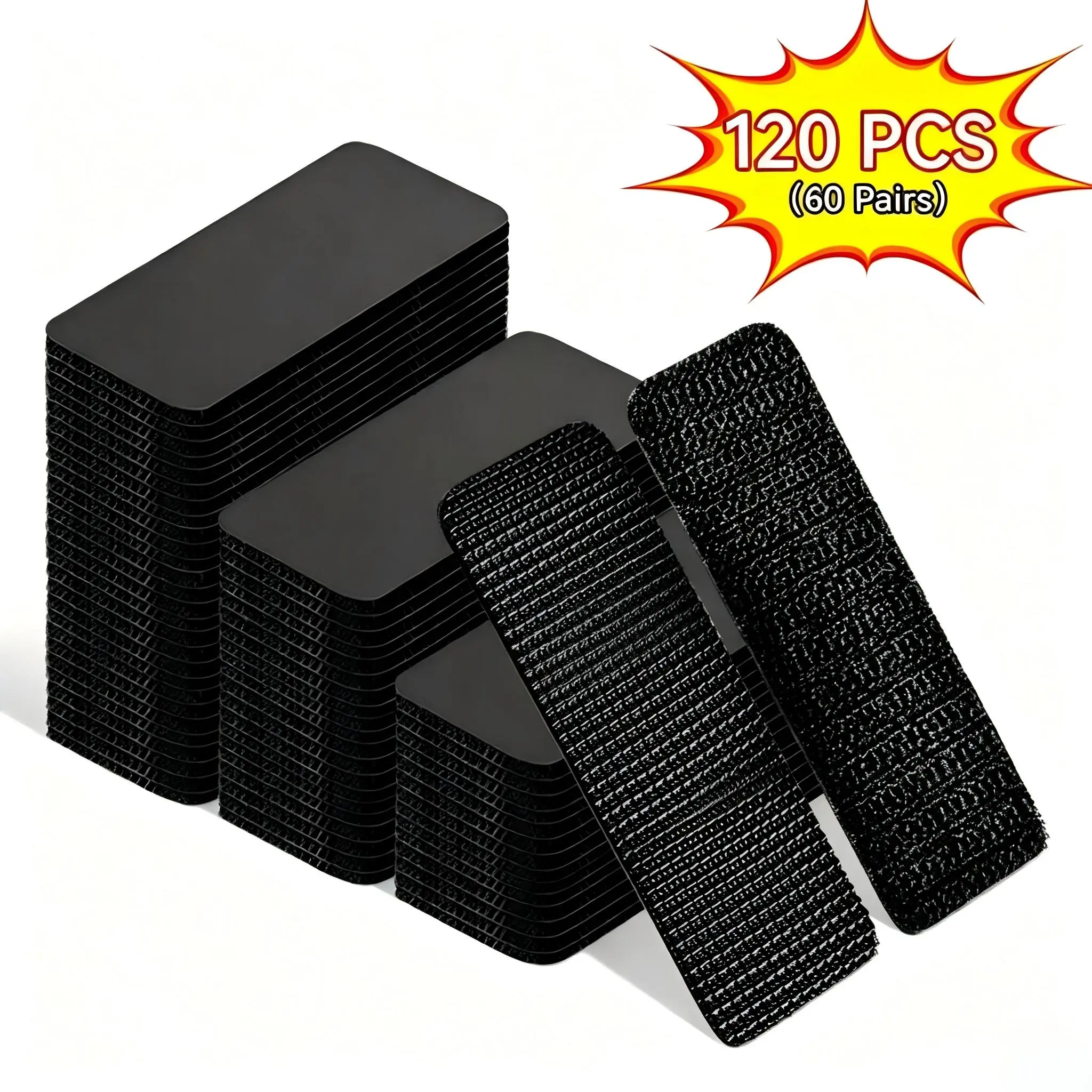 120 PCS Heavy Duty Hook and Loop Strips, Double Sided Reusable Adhesive Mounting Tape for Wall Hanging, Picture Frames, Cable Organizer, DIY Home Use