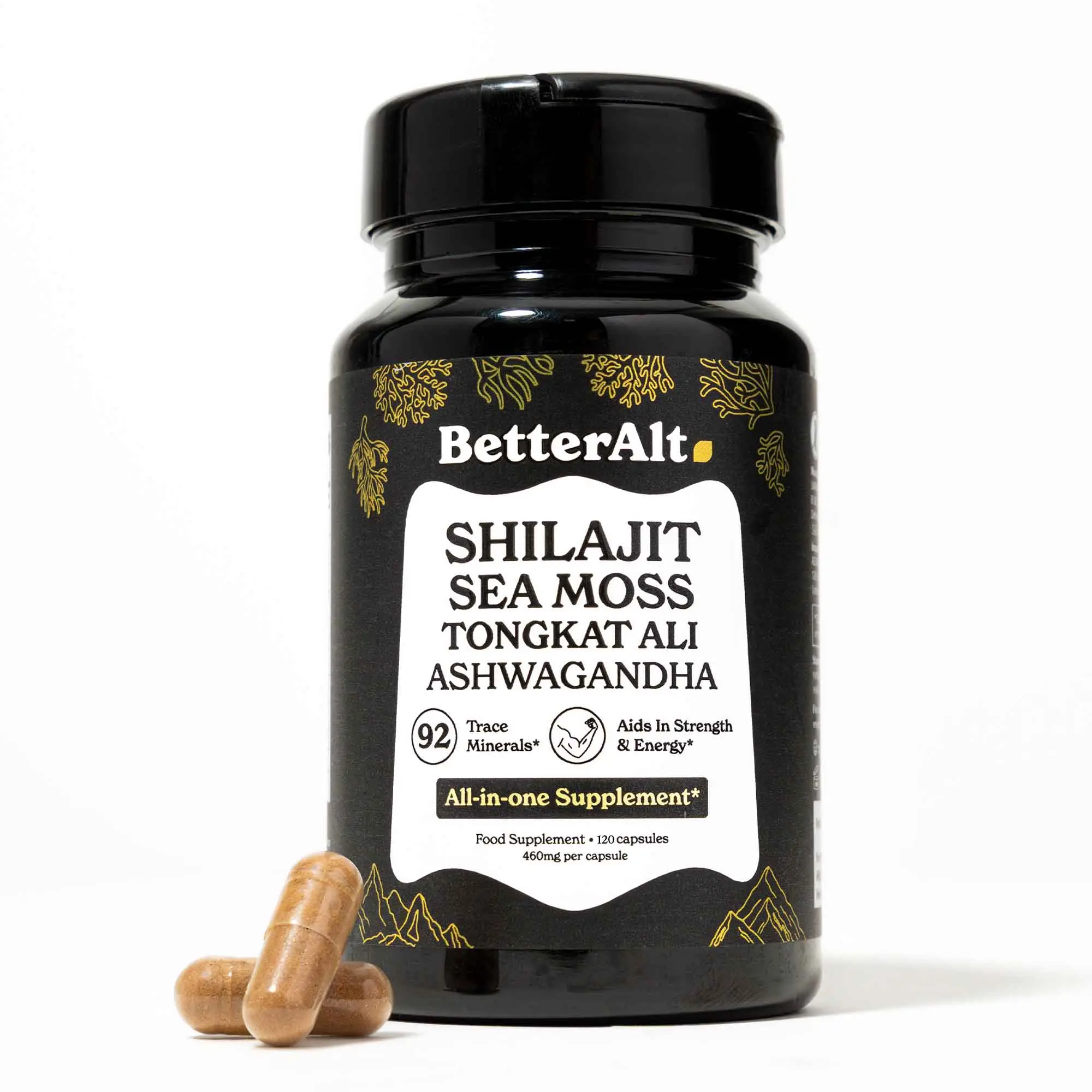 BetterAlt GOLD+ Shilajit, Ashwagandha & Sea Moss Capsules | Lab-Tested for Purity | Helps Boost Energy & Immunity | 2-Month Pack BetterAlt GOLD+ Shilajit, Ashwagandha & Sea Moss Capsules | Lab-Tested for Purity | Helps Boost Energy & Immunity | 2-Month Pack