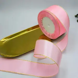Silk Ribbon Decorative Cake Gift Packaging Tape Gift Box Design, Wedding Party Bow DIY Rose Material Gold Edge Silk Ribbon for Birthday Decoration
