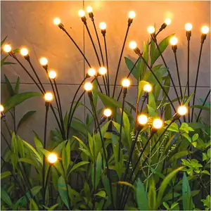2 Pack Solar Outdoor Lights, Outdoor Decorative Light, 10 Heads LED Firefly Moving Lights with Auto Dusk to Dawn Sensor, Plastic & Metal Garden Lights, Solar Ground Lights for Patio, Walkway, Warm White Light