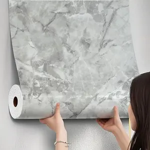 Self-Adhesive Thick Wall Paper Roll, DIY Removable Marble Floor Sticker, Waterproof Oilproof Wear-Resistant, Kitchen Bathroom Corridor Decor