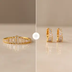 Art Deco Huggies & Ring Set by Caitlyn Minimalist - Vintage Diamond Huggie Earrings - Crystal Chandelier Ring with Elegant Sparkle - Gold Jewelry - Gift for Her