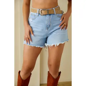 Women's Distressed Denim Shorts, Light Wash Style