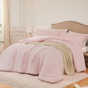 Full Comforter Sets Blushpink,3PCS Soft Lightweight Breathable Bedding Comforter Sets for All Season, Full Size(82''*86'' Comforter & 2 Pillowcases)