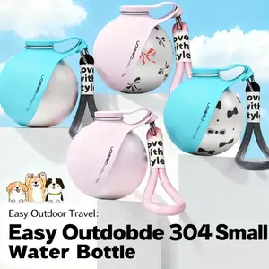 304 Stainless Steel Pet Water Bottle, Leak-Proof Travel Dog Water Dispenser with Foldable Bowl, 9.64oz Portable Water Bottle for Dogs Cats Outdoor Walking Hiking, Pink & Blue