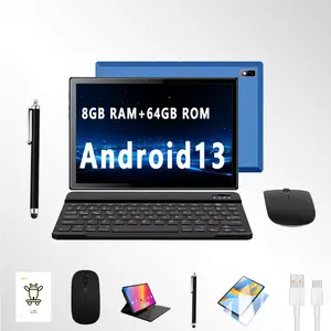 10.1-inch tablet Android 13 8GB RAM 64GB ROM Android tablet with keyboard, leather case, mouse, touch screen, pen for calling tablet, dual SIM card slots supporting TF card, expandable 6000mAh battery Dual camera calling tablet