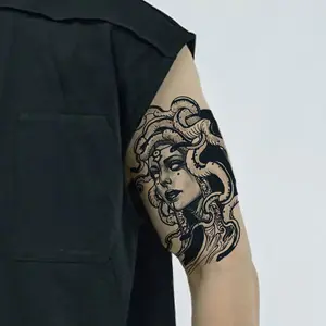 6 temporary tattoo stickers, including 1 Medusa element and 5 random styles, lasting 7-15 days, waterproof and abrasion resistant, realistic, suitable for people who are afraid of pain and do not want to get tattoos.