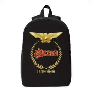 1pc Saxon Carpe Diem 's Backpack - Large Capacity High Quality Laptop Backpack with Heavy-Duty Zipper Closure, Adjustable Padded Shoulder Straps - Black & Golden Professional Backpack for College, Work, Travel - Elegant design for Formal Events, Backpack