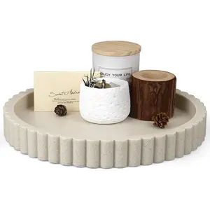 11" Round Resin Decorative Coffee Table Centerpiece Tray, Modern Organizer for Home Decor, Suitable for Living Room, Console or Dresser, Beige
