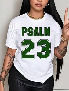 Plus Size Women'S Psalm 23 Jersey Premium T-Shirt- Oversized Casual Short Sleeve Round Neck Tee With Bold Green Lettering, Soft Breathable Fabric For Holiday Parties& Gift Giving