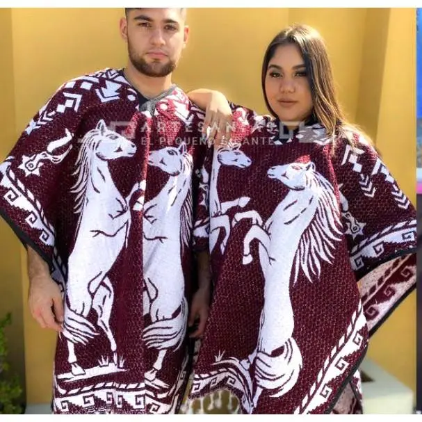 Unisex Mexican Poncho - One Size Plus Super Cozy Cowboy Cape - Sarape Wrap with Design on both sides
