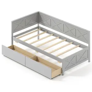 COSTWAY - Twin Size Daybed with 2 Storage Drawers No Box Spring Needed-Gray