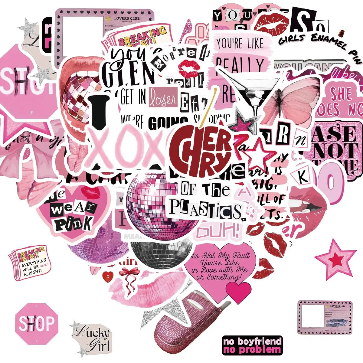 Preppy Sticker, 50pcs/set Vinyl Aesthetic Waterproof Sticker, Adorable Decorative Sticker for Mobile Phone Computer Skateboard Water Bottle Suitcase Car