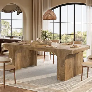 Tribesigns 71-Inch Wooden Dining Table, Arched Design, Rectangular Kitchen Furniture for 6-8, Natural Wood Grain
