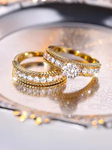 2pcs/set Women's Elegant Rhinestone Decorated Flower Design Cuff Ring, Dainty Stacking Rings, Fashion Accessories For Party, Daily Clothing Decor For Girl, Jewelry Gifts