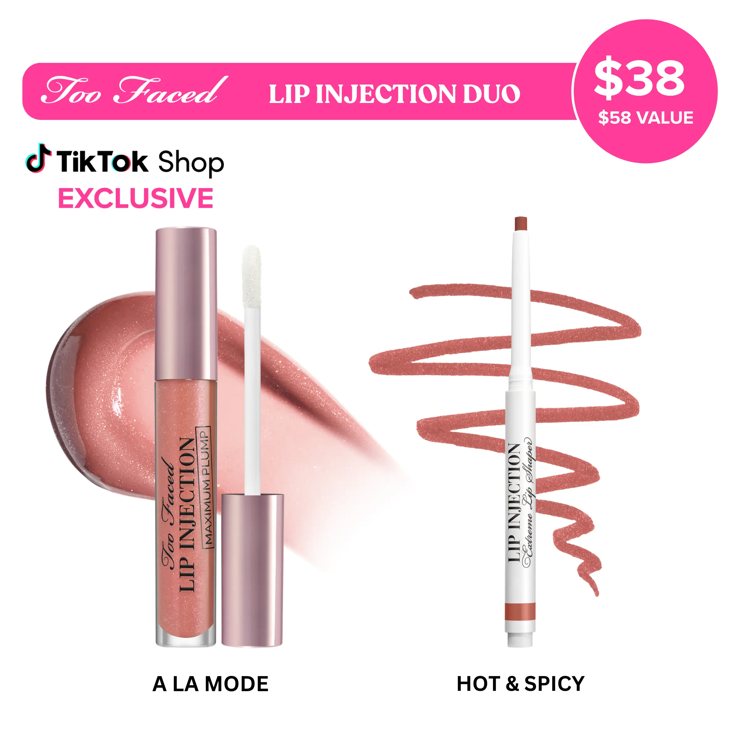 Too Faced Lip Injection Duo - Lip Injection Maximum Plump Hydrating Lip Plumper Gloss + Lip Injection Extreme Lip Shaper