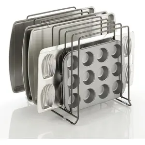 Large Metal Wire Organizer Rack for Kitchen Cabinet, Pantry, Shelves - 8-Slot Holder for Baking Sheets, Skillets, Frying Pans, Pots, Lids, Cutting Boards, Appliances - Dark Gray