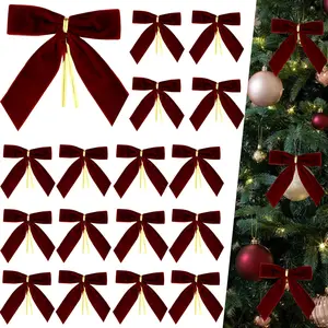 Christmas  Bows Burgundy 24 Pack - 3.5 Inch Holiday Tree Ornaments with Twist Tie  Decorative Ribbon Bows for Christmas Tree, Wreath,  Wrapping & Party Decoration