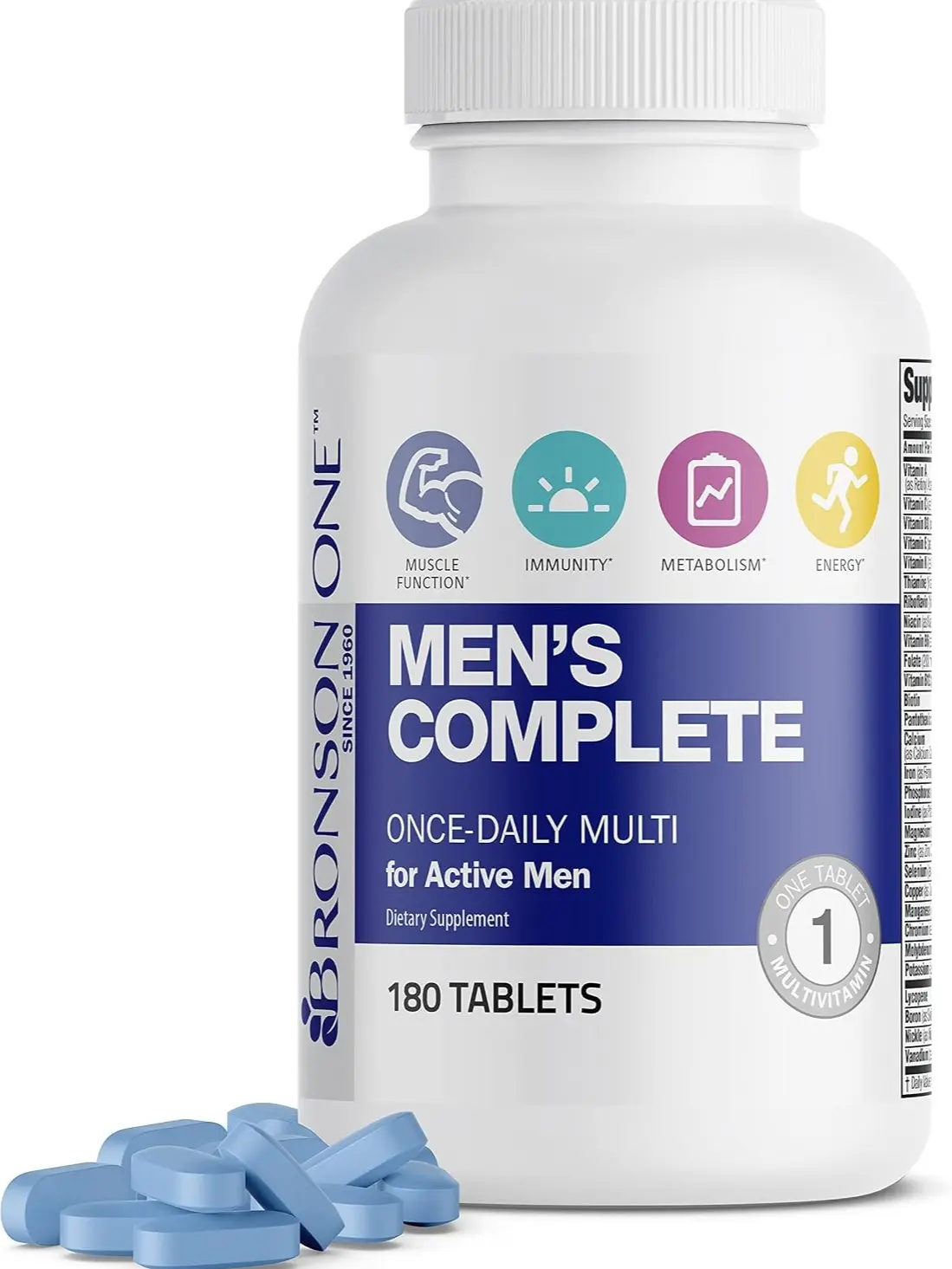 Bronson ONE Daily Men's Complete Multivitamin Multimineral, 180 Tablets | Once-Daily, Targeted Nutrition For Active Men, Wellness, Vitality, Energy & Endurance Support with Lycopene & Boron