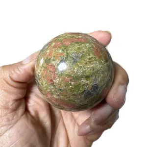 Unakite Jasper Sphere for Home Office Decor - Activates Third Eye Chakra & Balances Emotions for Relaxation and Stress Relief