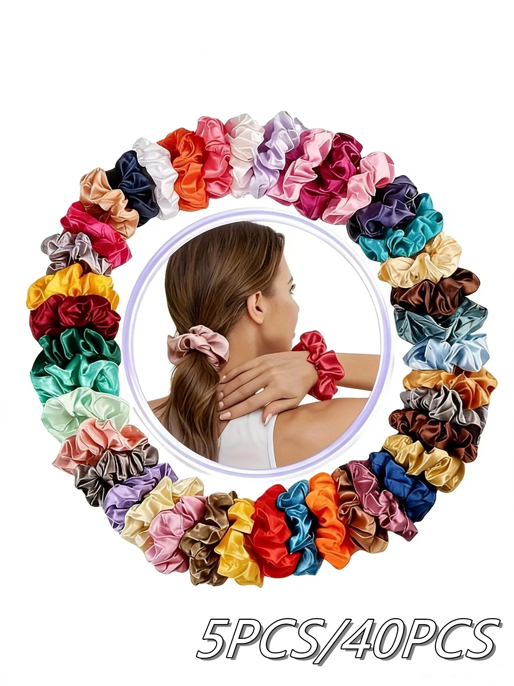 5/40PCS Satin Imitation Silk Hair Scrunchies - Fashionable Hair Styling Accessories Curly Hair Accessories For Women And Daily Use - Soft And Comfortable Hair Ties And Ropes - Perfect Thanksgiving And Christmas Gift Hair Style Accessory