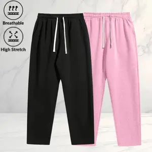 Men’s trendy straight leg casual sweatpants two pack, minimalist high street style, drawstring elastic waistband design, highly stretchy and breathable for comfort, loose fit that doesn’t restrict movement, suitable for everyday casual wear and sports act