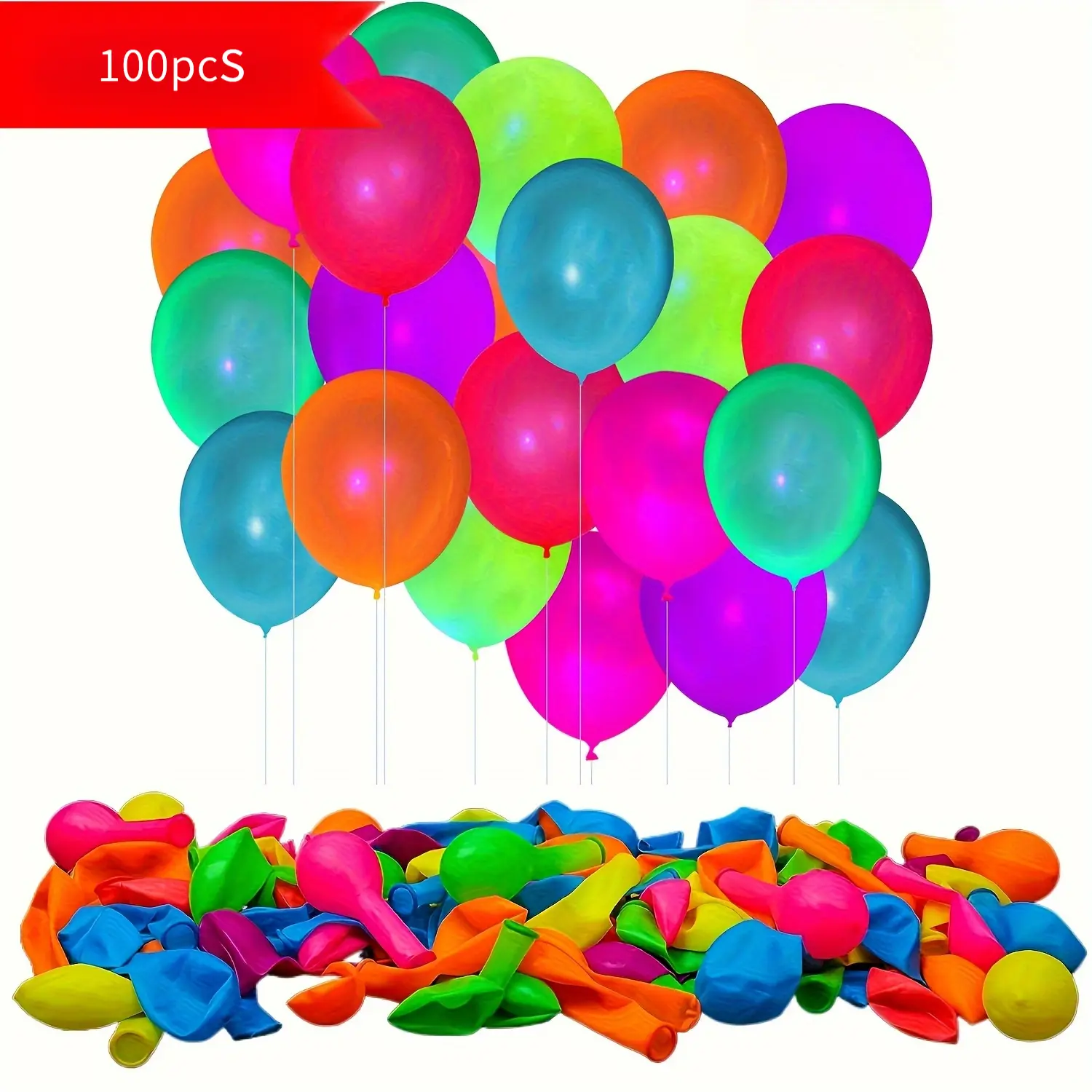 100pcs Fluorescent Luminous Balloons - 10inch Colorful Mixed Colors Glow Under Black Light, Suitable Birthdays, Weddings, Party Decorations, Shiny Surface, Festival Supplies