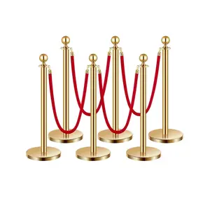 【fathersdaygift】VEVOR Stanchions and Velvet Ropes 6Pcs, Hollow Base with Stainless Steel Post, 4 Red Velvet Ropes and Posts, Crowd Control Barriers Gold Stanchions, Red Carpet Runner Poles for Party Supplies Gifts Wedding, Set