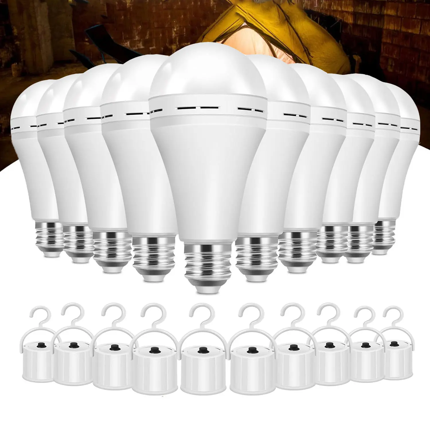 2/4/6 Pack Rechargeable Emergency Light Bulbs A19, Camping Lamp Battery Powered LED Light Bulb 3000K Daylight E26 E27 15W Equivalent 60W with 1200mAh for Home Power Outage Camping Hurricane incandescent light emergency light bulb