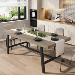 70.87'' Large Rectangular Industrial Dining Table for 6-8 People, Rustic Wooden Top with Heavy Duty Metal Frame, Heat Resistant Modern Farmhouse Kitchen Table with Easy Assembly