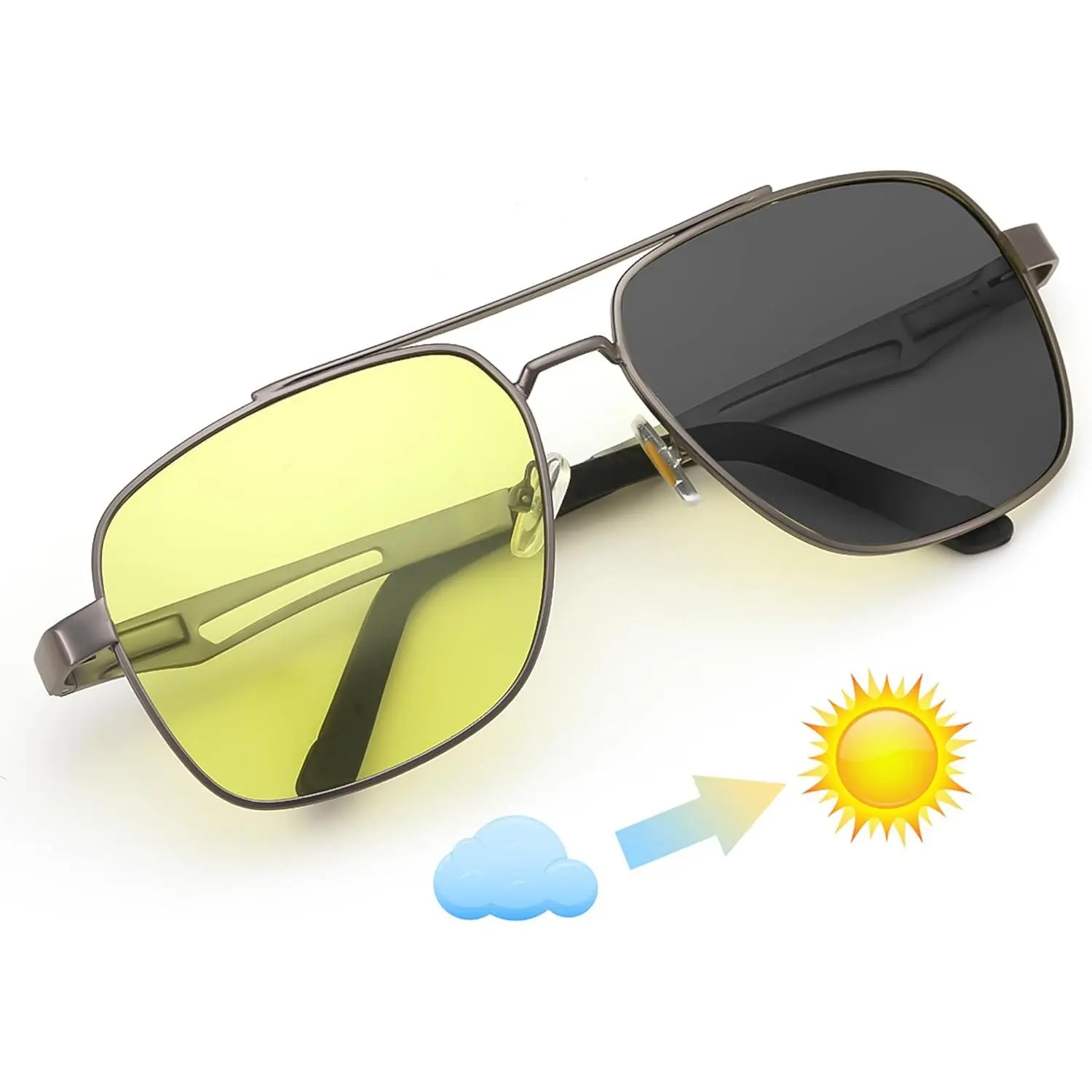 EyeconicFinds Polarized Photochromic Aviator Sunglasses - Fashionable Men's Sunglasses, UV-Reactive Lens, Lightweight Wear, Metal Frame for Adult Accessories, Day & Night Driving (B0172), Fashionable Sunglasses