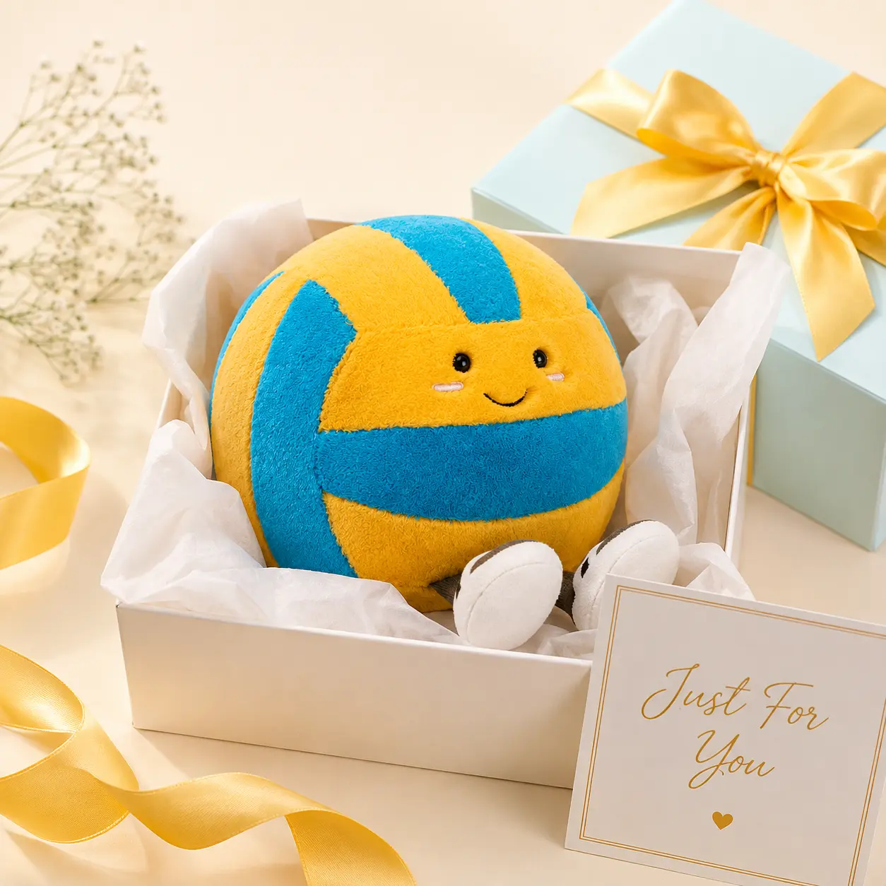 Jellycat Volleyball Plush – Cute Yellow & Blue Soft Stuffed Sports Toy, Volleyball Player Gift for Teens, Kids & Sports Lovers